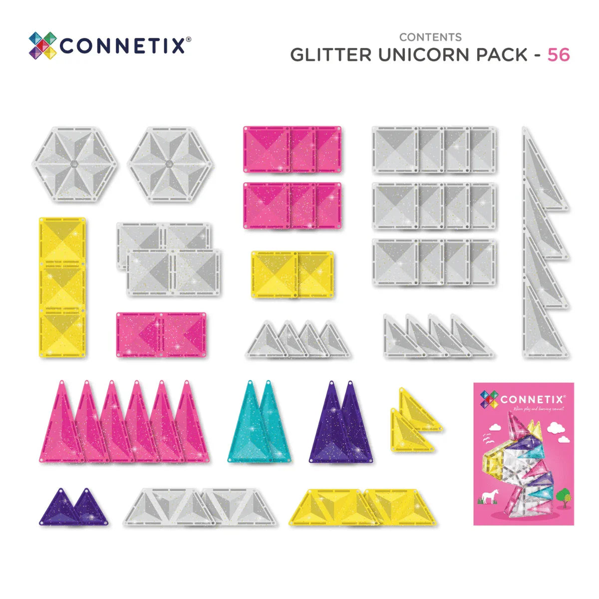 Connetix - Magnetne ploščice - Glitter Unicorn (56 kosov) - CT-G-00056-GU Luxbaby