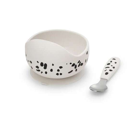Elodie - Silikonska skledica z žličko - Dalmatian Dots