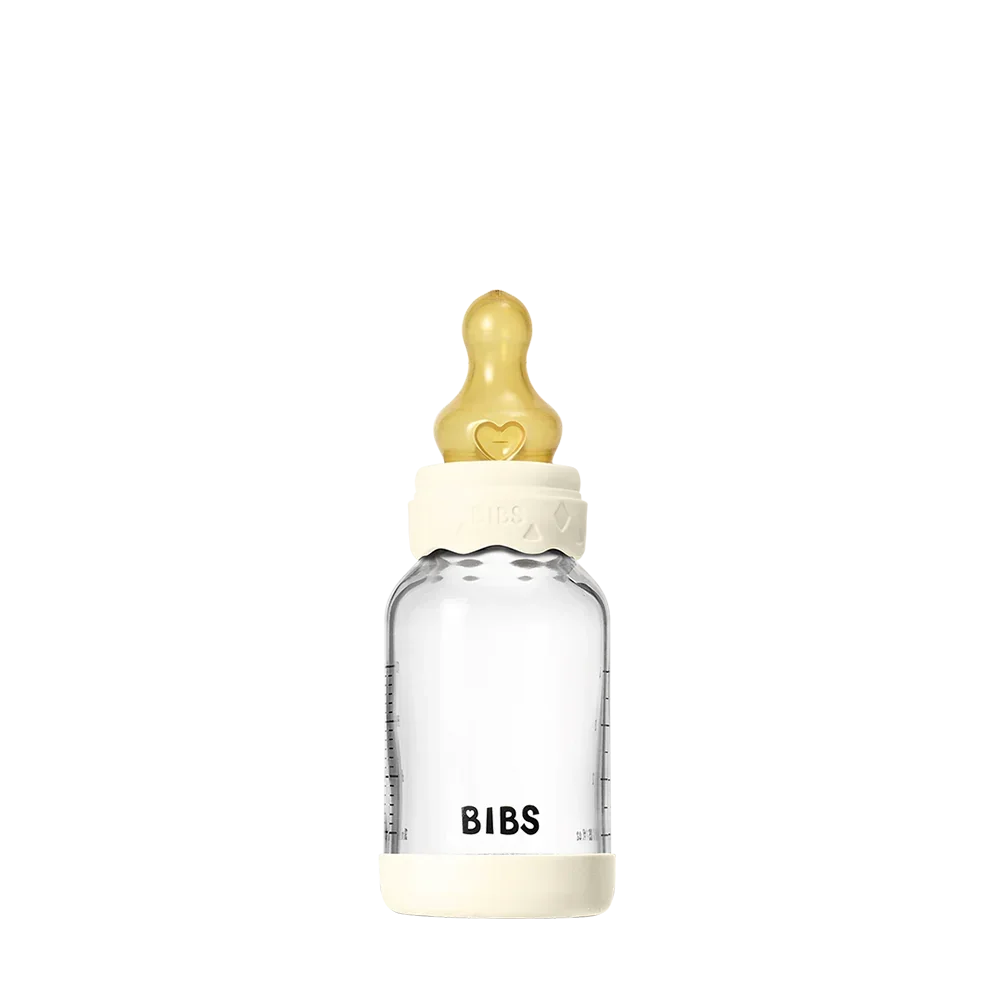 BIBS - Otroška steklena steklenička Boheme 120 ml, lateks - Ivory (počasen pretok)