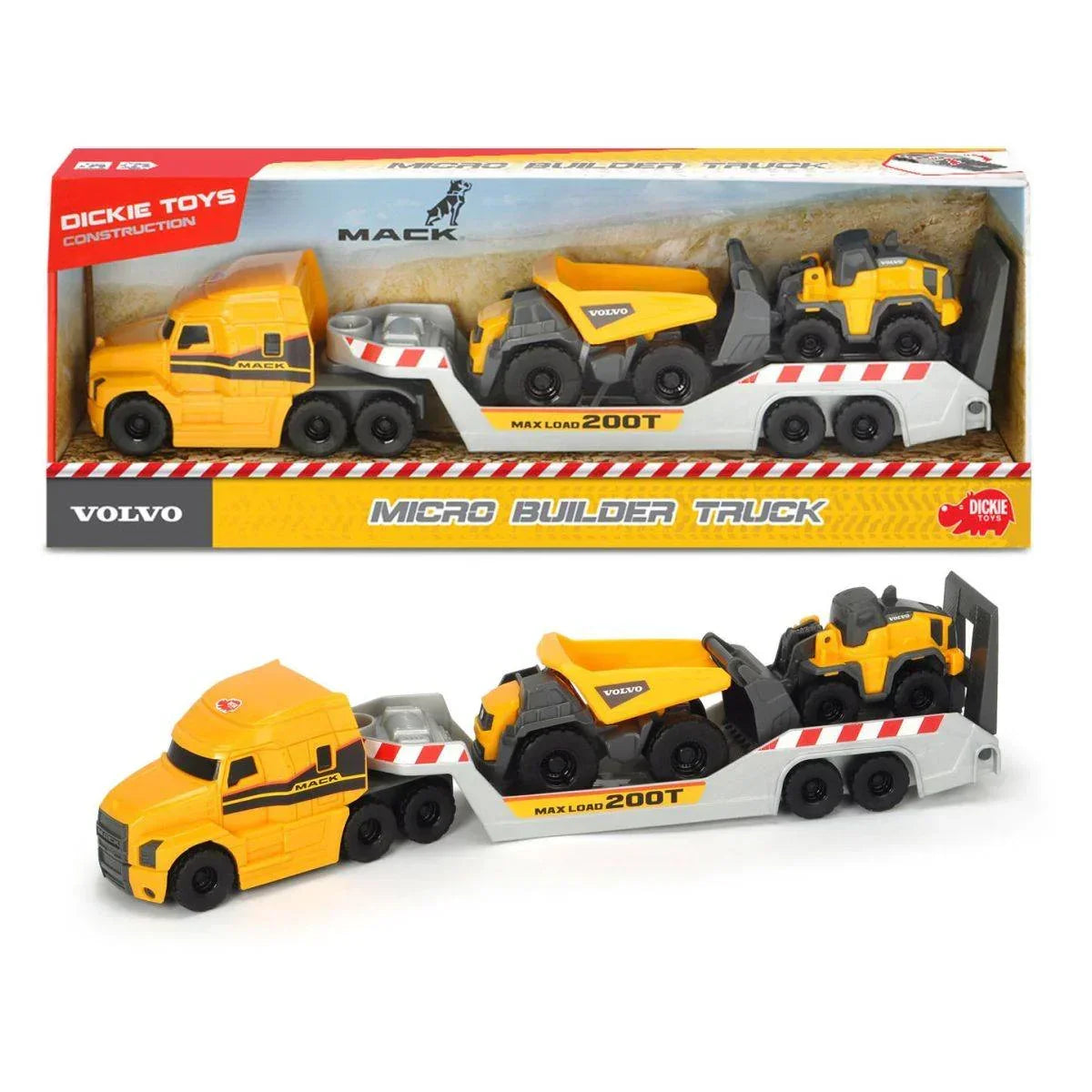 Dickie - Tovornjak Mack + 2 gradbeni vozili Volvo