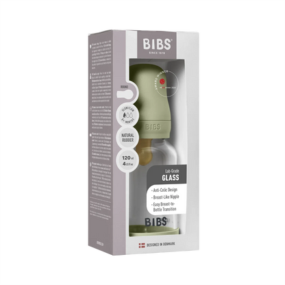 BIBS - Otroška steklena steklenička 120 ml, lateks - Sage (počasni pretok) - 5019250 Luxbaby