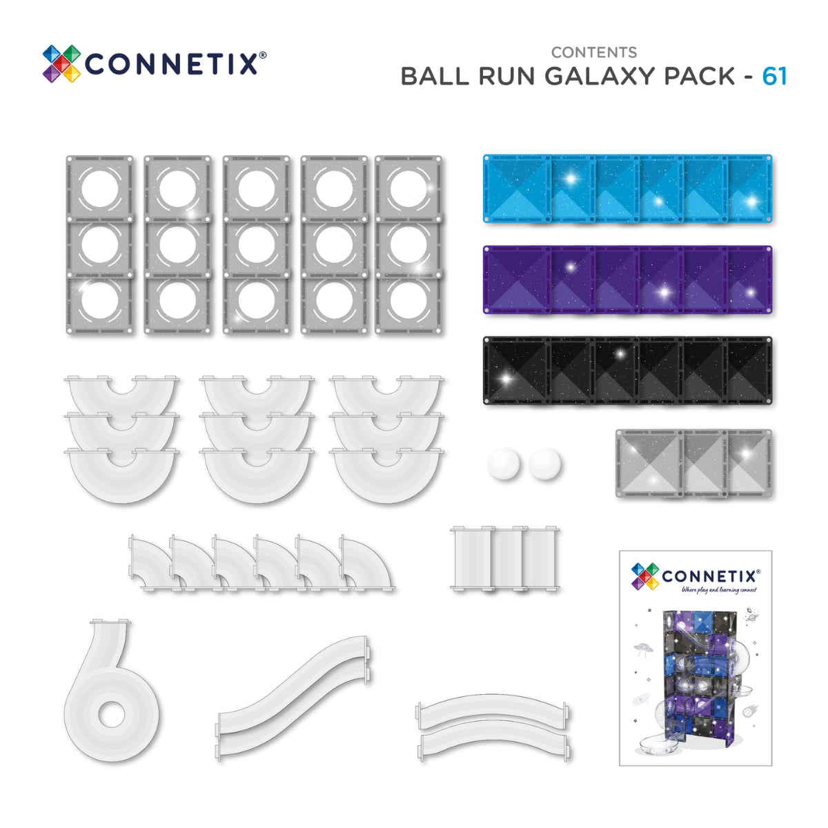 Connetix - Magnetne ploščice - Ball Run Galaxy Pack (61 kosov)