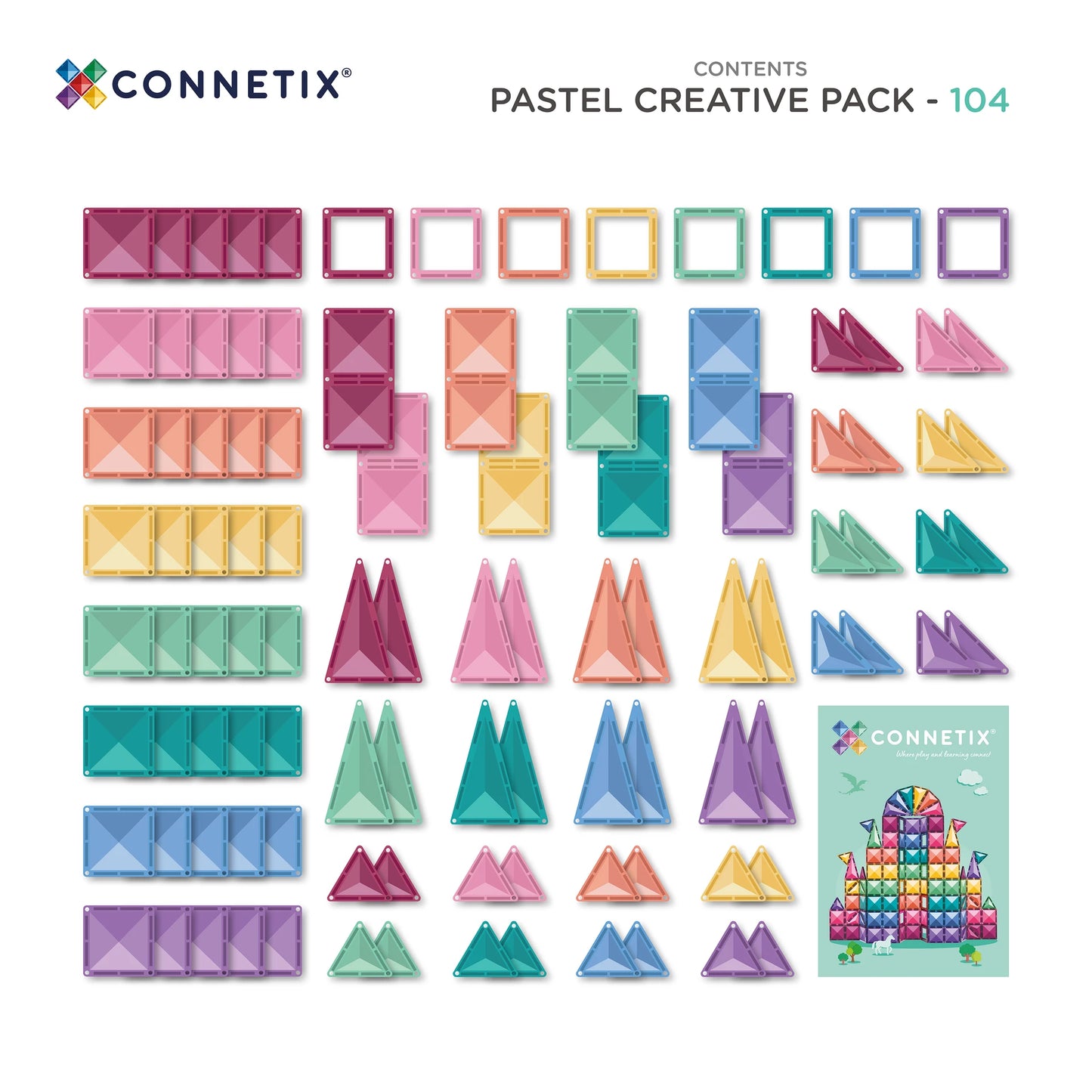 Connetix - Magnetne ploščice - Pastel Creative Pack (104 kosi)