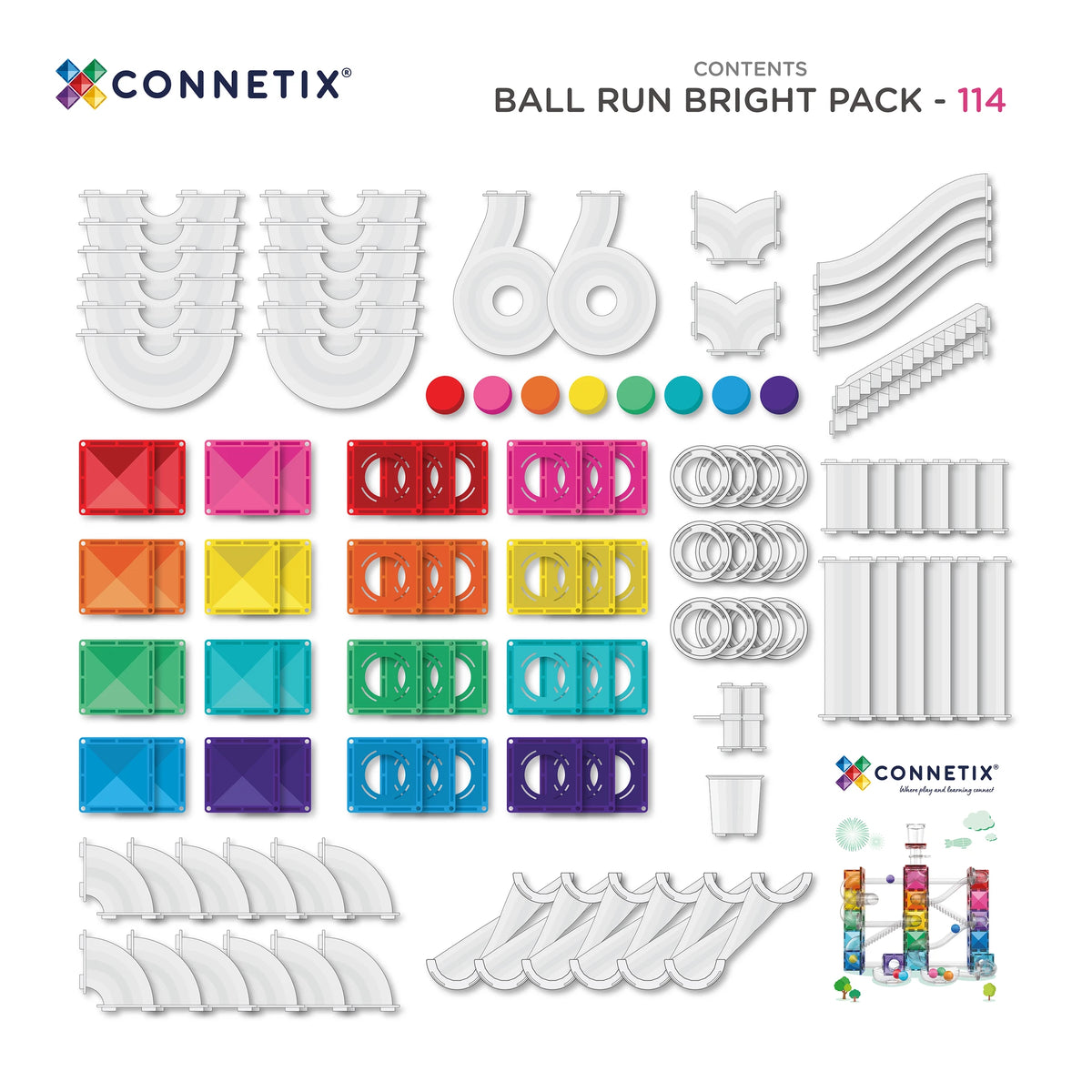 Connetix - Magnetne ploščice - Ball Run Bright Pack (114 kosov)
