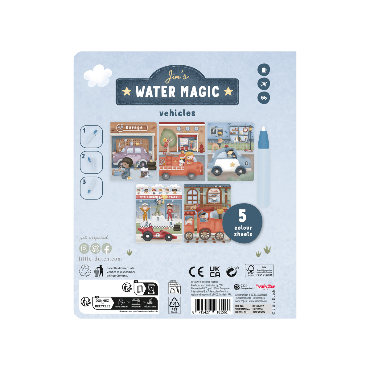 Little Dutch - Jim & Vehicles Water Magic book