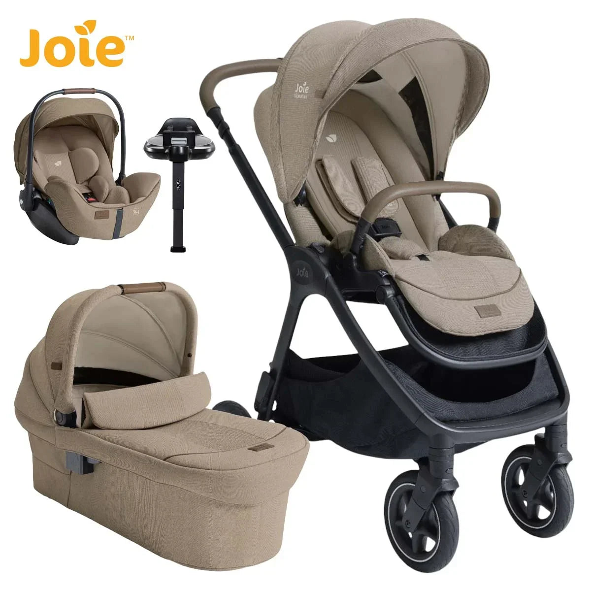 Joie® - Otroški voziček Finiti™ + i-Level™ Pro + IsoFix baza Encore - Signature Sandstone (4v1)
