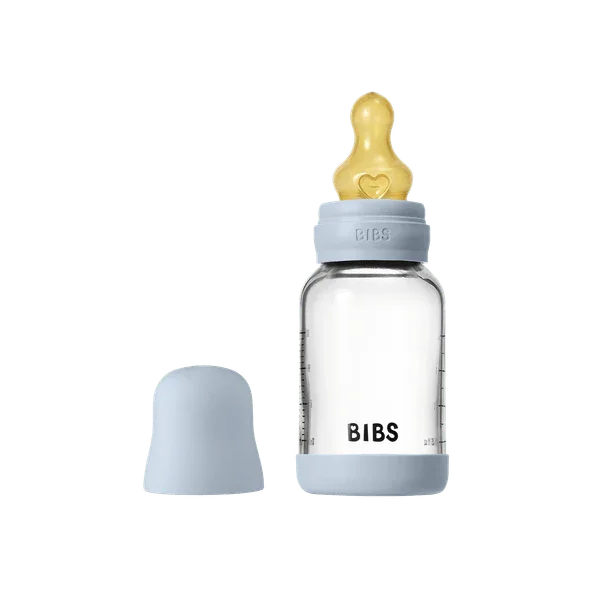 BIBS - Otroška steklena steklenička 120 ml, lateks - Baby Blue (počasni pretok) - 5019231 Luxbaby