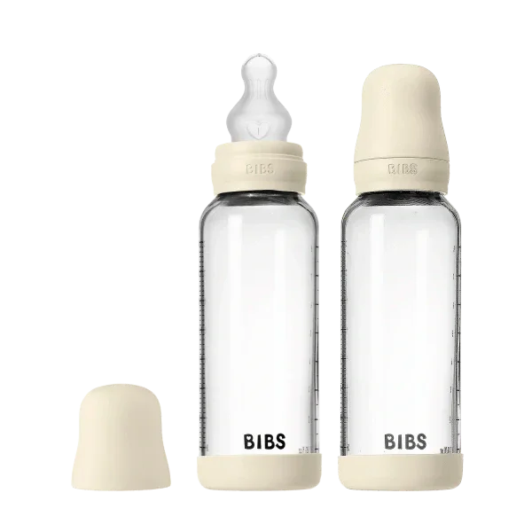 BIBS - Komplet 2 otroških steklenih stekleničk 240 ml, silikon - Ivory (srednji pretok) - 52201216 Luxbaby
