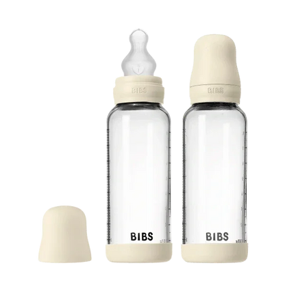 BIBS - Komplet 2 otroških steklenih stekleničk 240 ml, silikon - Ivory (srednji pretok) - 52201216 Luxbaby