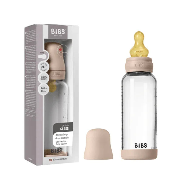 BIBS - Otroška steklena steklenička 240 ml, lateks - Blush (srednji pretok) - 5020244 Luxbaby