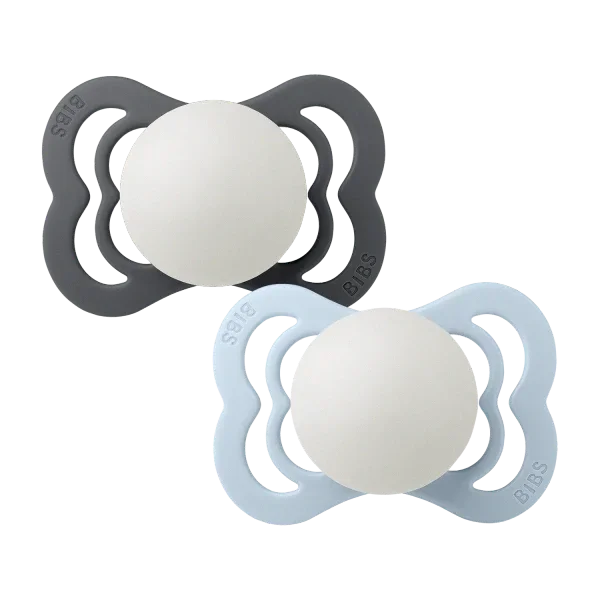BIBS - Simetrična duda Supreme nočna, silikon - Iron/Baby Blue Glow - 160433 Luxbaby