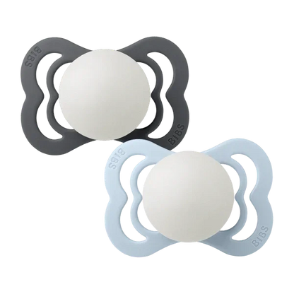 BIBS - Simetrična duda Supreme nočna, silikon - Iron/Baby Blue Glow - 160433 Luxbaby