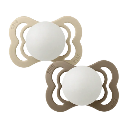 BIBS - Simetrična duda Supreme nočna, silikon - Vanilla/Dark Oak Glow - 160434 Luxbaby