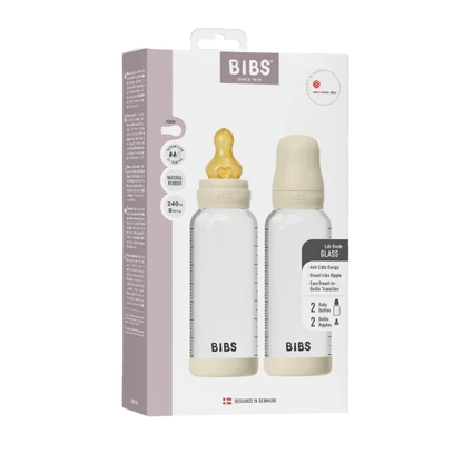 BIBS - Komplet 2 otroških steklenih stekleničk 240 ml, lateks - Ivory (srednji pretok) - 5220216 Luxbaby