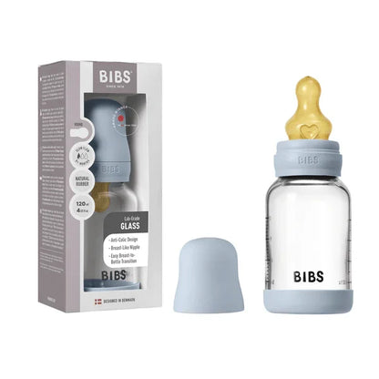 BIBS - Otroška steklena steklenička 120 ml, lateks - Baby Blue (počasni pretok) - 5019231 Luxbaby