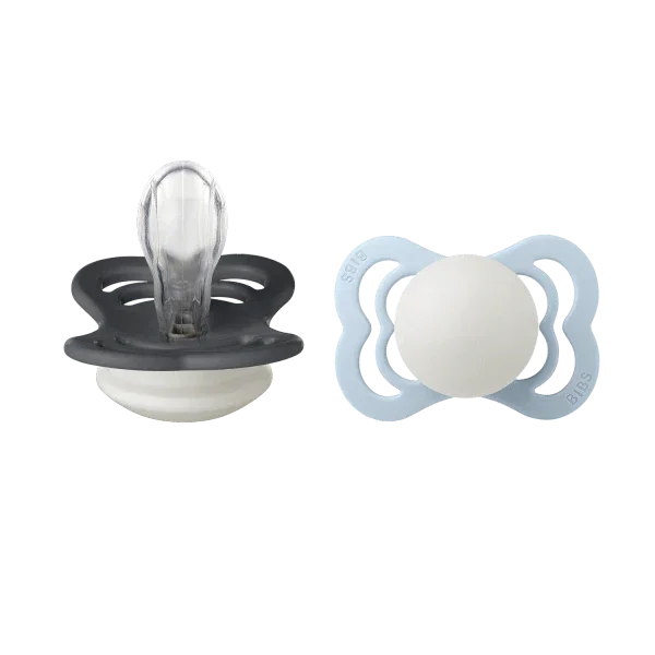 BIBS - Simetrična duda Supreme nočna, silikon - Iron/Baby Blue Glow - 160433 Luxbaby