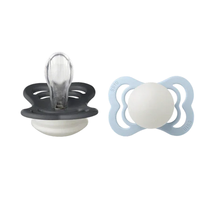 BIBS - Simetrična duda Supreme nočna, silikon - Iron/Baby Blue Glow - 160433 Luxbaby