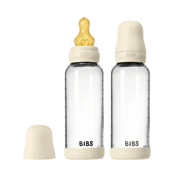 BIBS - Komplet 2 otroških steklenih stekleničk 240 ml, lateks - Ivory (srednji pretok) - 5220216 Luxbaby