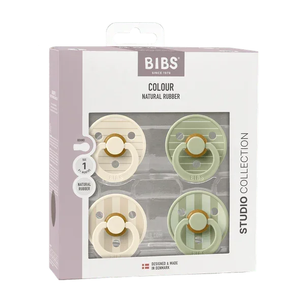 BIBS - Komplet 4 okroglih dud Studio, lateks - Pin Mix Sage