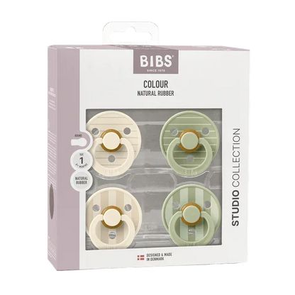 BIBS - Komplet 4 okroglih dud Studio, lateks - Pin Mix Sage