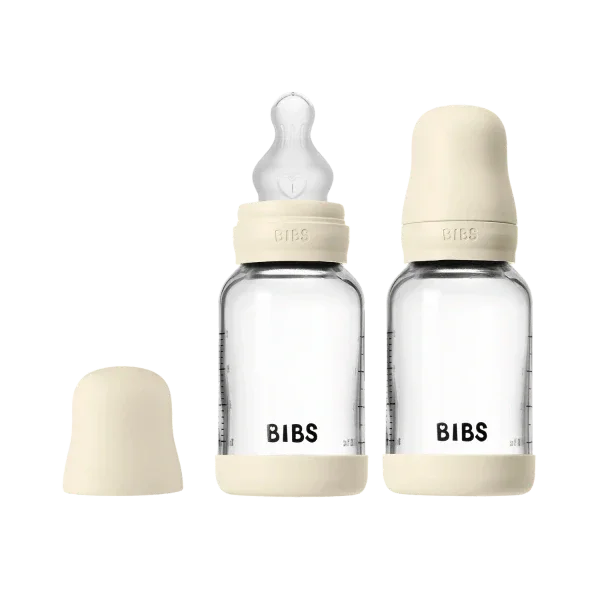 BIBS - Komplet 2 otroških steklenih stekleničk 120 ml, silikon - Ivory (počasni pretok) - 52191216 Luxbaby