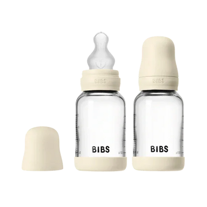 BIBS - Komplet 2 otroških steklenih stekleničk 120 ml, silikon - Ivory (počasni pretok) - 52191216 Luxbaby
