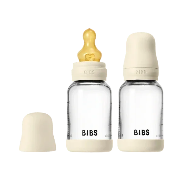 BIBS - Komplet 2 otroških steklenih stekleničk 120 ml, lateks - Ivory (počasni pretok) - 5219216 Luxbaby