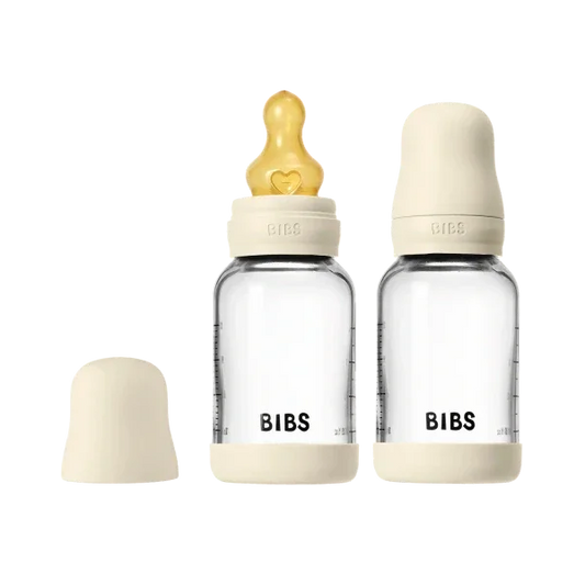 BIBS - Komplet 2 otroških steklenih stekleničk 120 ml, lateks - Ivory (počasni pretok) - 5219216 Luxbaby
