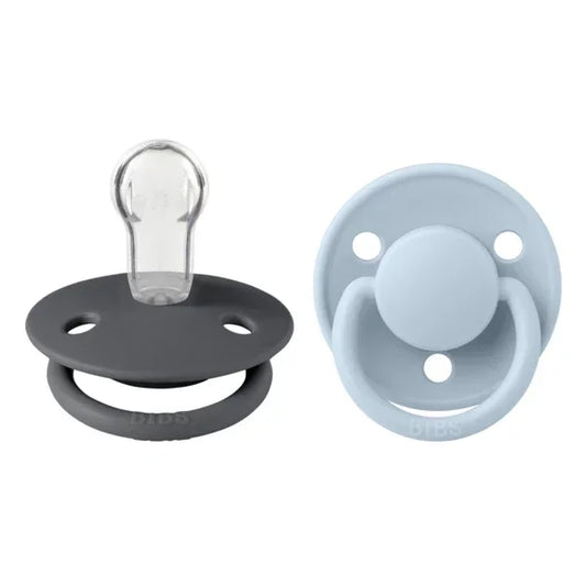 BIBS - Okrogla duda De Lux, silikon - Iron/Baby Blue (0-36m)