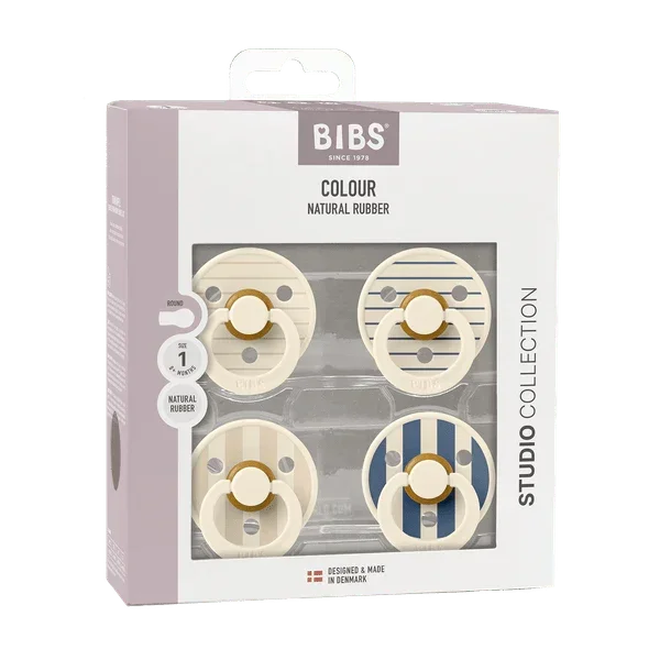 BIBS - Komplet 4 okroglih dud Studio, lateks - Pin Mix Blue