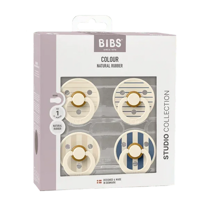 BIBS - Komplet 4 okroglih dud Studio, lateks - Pin Mix Blue