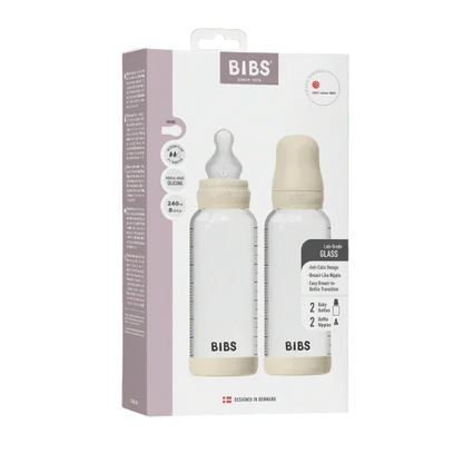 BIBS - Komplet 2 otroških steklenih stekleničk 240 ml, silikon - Ivory (srednji pretok) - 52201216 Luxbaby
