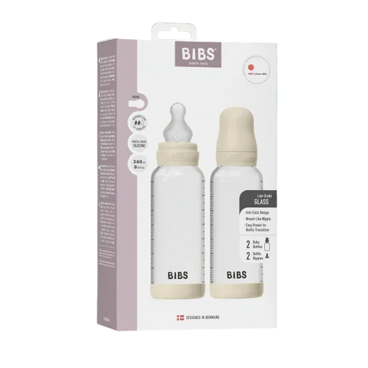 BIBS - Komplet 2 otroških steklenih stekleničk 240 ml, silikon - Ivory (srednji pretok) - 52201216 Luxbaby